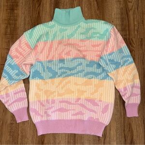 Vtg Tyrolia Women’s Wool Blend Knit Sweater Pink Pastel Striped  Ski 80s Sz L